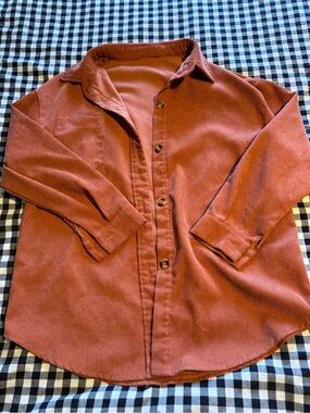 Long-Sleeve Corduroy Shirt Jacket - Rust